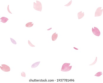 Watercolor style fluttering cherry blossom petal background
