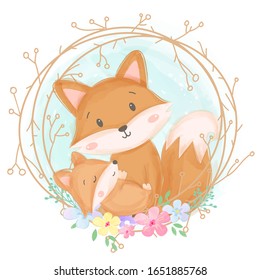 watercolor style fox motherhood illustration, animal clipart for scrapbooking and decoration.