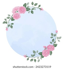 Watercolor style frame of roses, circular Vector