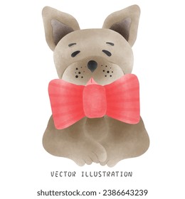 Watercolor Style French Bulldog Wearing Christmas Hat - Festive Hand-Drawn Illustration