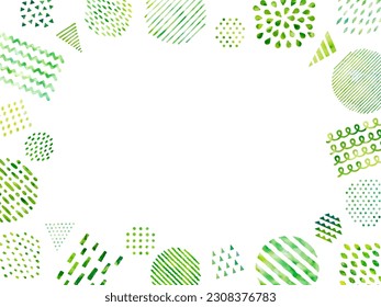 Watercolor style green frame illustration with various abstract patterns