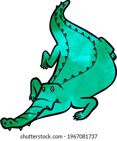 Watercolor style hand drawn alligator