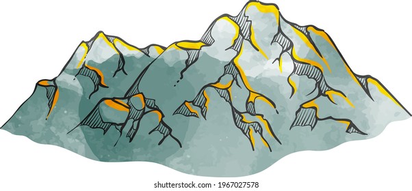 Watercolor style hand drawn mountains