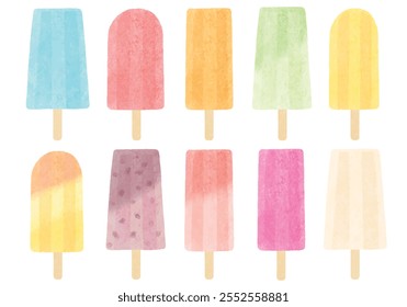 Watercolor style hand drawn popsicle illustration set