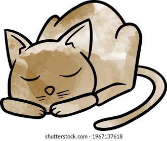 Watercolor style hand drawn sleeping cat