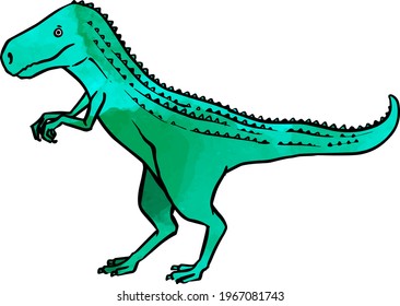 Watercolor style hand drawn tyrannosaurus dinosaurs