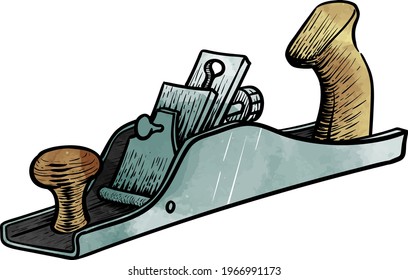 Watercolor style hand plane icon woodworking tool