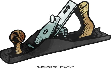 Watercolor style hand plane icon woodworking tool