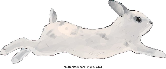 Watercolor style hand-drawn illustration of a flying rabbit