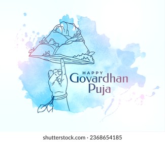 watercolor style happy govardhan puja background with spiritual touch vector. Translation: Goverdhan Puja means worship of Govardhan mountain.