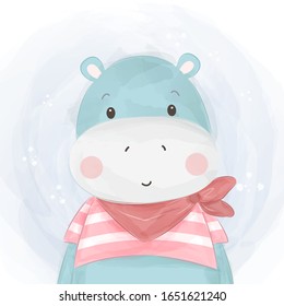 watercolor style hippo illustration. animal clipart for scrapbooking and decoration.