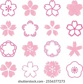 Watercolor style illustration of cherry blossoms. spring flowers. Vector material in the shape of various petals. cherry blossoms.