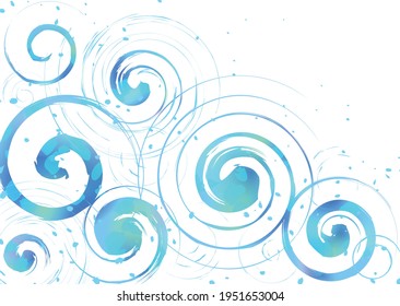 Watercolor style illustration of ripples on the water surface with gradation of cool colors