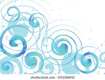 Watercolor style illustration of ripples on the water surface with gradation of cool colors