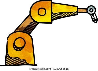 Watercolor style industrial robotic arm icon