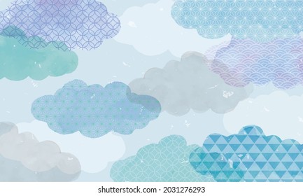 Watercolor style Japanese pattern background material