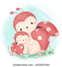 watercolor style ladybug motherhood illustration, animal clipart for scrapbooking and decoration.