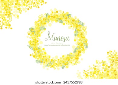 Mimosa-Blumen im Aquarellstil und Blätter, links und rechts