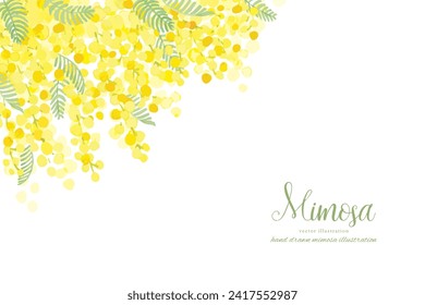 Mimosa-Blumen im Aquarellstil und Blätter, links und rechts