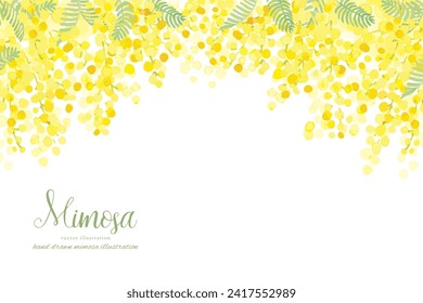 Mimosa-Blumen im Aquarellstil und Blätter, links und rechts