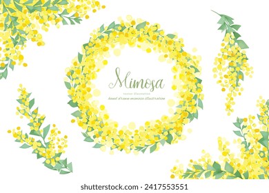 Watercolor style mimosa wreath frame material