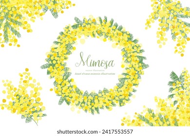 Watercolor style mimosa wreath frame material