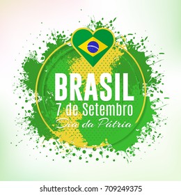 Watercolor Style National Greeting Card Design, Retro Background - Portuguese Text "Brazil, September 7, Independence Day" at English