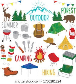 
Watercolor style outdoor and camping illustration material