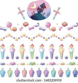 Watercolor style pastel color Halloween line set