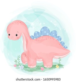 watercolor style pink dinosaur illustration. animal clipart for scrapbooking and decoration.