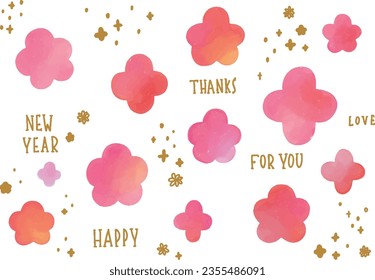 Watercolor style pink Japanese style flower background material set