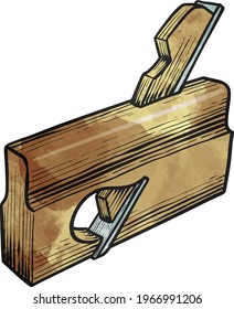 Watercolor style rabbet plane icon woodworking tool