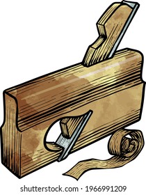 Watercolor style rabbet plane icon woodworking tool