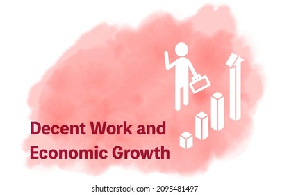 Watercolor style,  SDGs  Goal 8, Decent work and economic growth