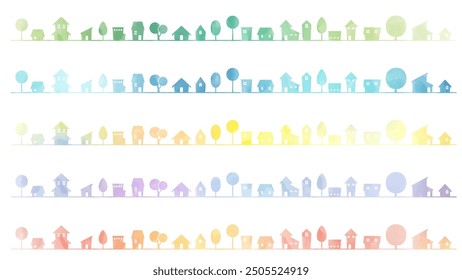 Watercolor Style Simple Residential Silhouette Line Set
