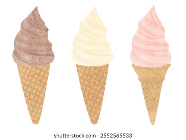 Conjunto de ilustración de helado de servir suave estilo acuarela