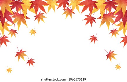 Watercolor style vector illustration frame of falling maple