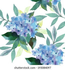 Dibujo vectorial del estilo acuarela de Hydrangea. Fondo transparente de las flores acuarelas