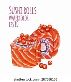 Watercolor style vector illustration of sushi. 