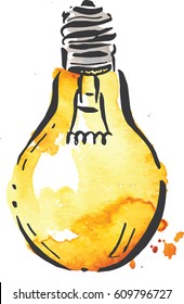 watercolor style vector light bulb isolated