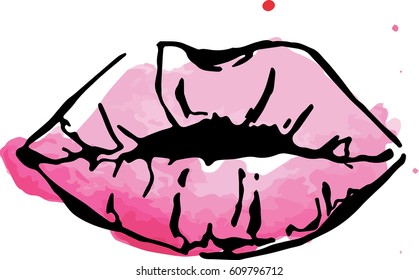 watercolor style vector pink lips isolated