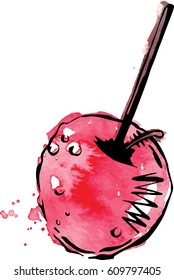 watercolor style vector red candy apple isolated