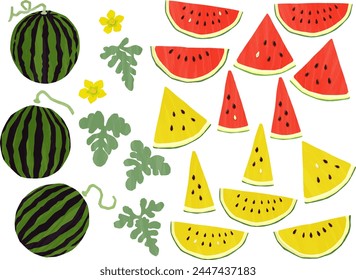 Ensemble d'illustrations de pastèque à l'aquarelle
