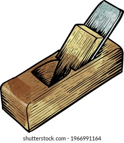 Watercolor style wooden plane icon woodworking tool