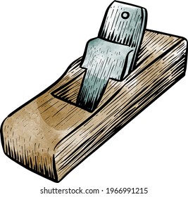 Watercolor style wooden plane icon woodworking tool