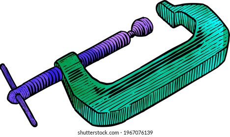 Watercolor style woodworking clamp hand drawn illustration