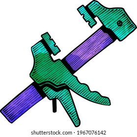 Watercolor style woodworking clamp hand drawn illustration