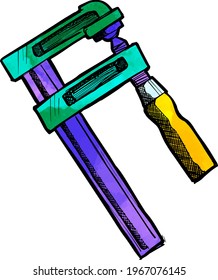 Watercolor style woodworking clamp hand drawn illustration