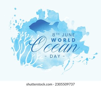 watercolor style world ocean day poster to save marine life vector