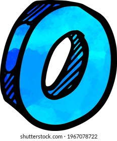 Watercolor style zero hand drawn mathematics symbol